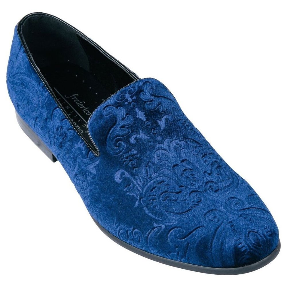 FREDERICO LEONE BLUE VELVET JACQUARD PRINT SILP-ON TUX SHOE - Picture 1 of 1
